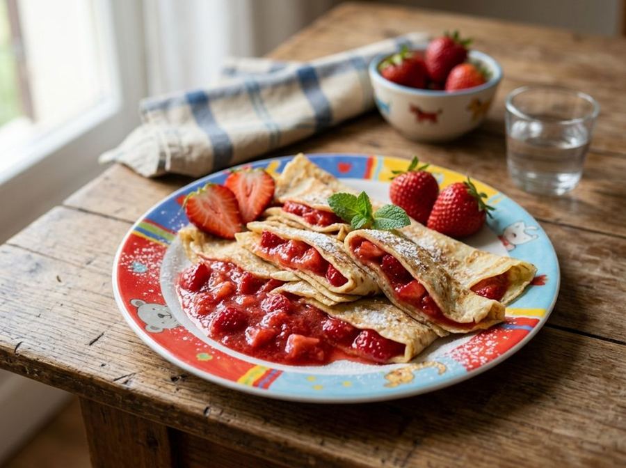 Crêpes con purea di fragole