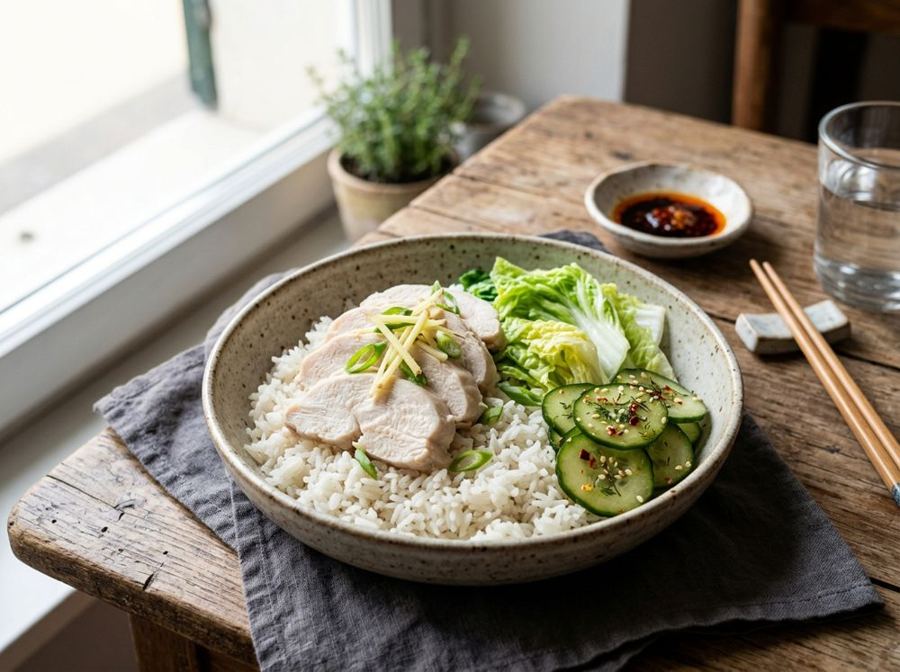 Pollo al vapore con riso