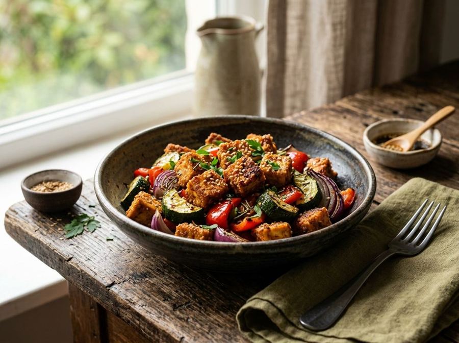 Tofu croccante al forno con verdure