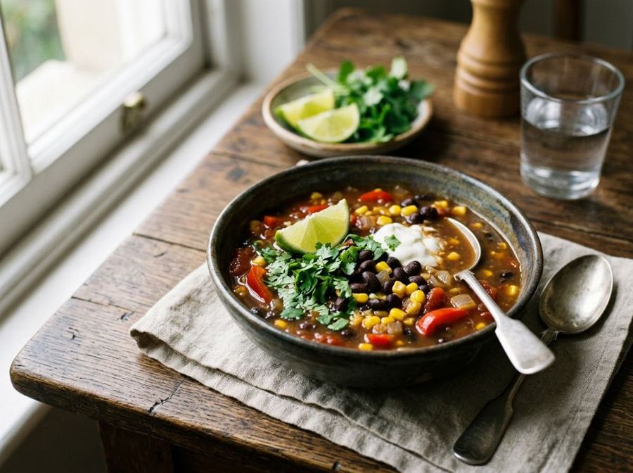 Zuppa di fagioli neri e mais